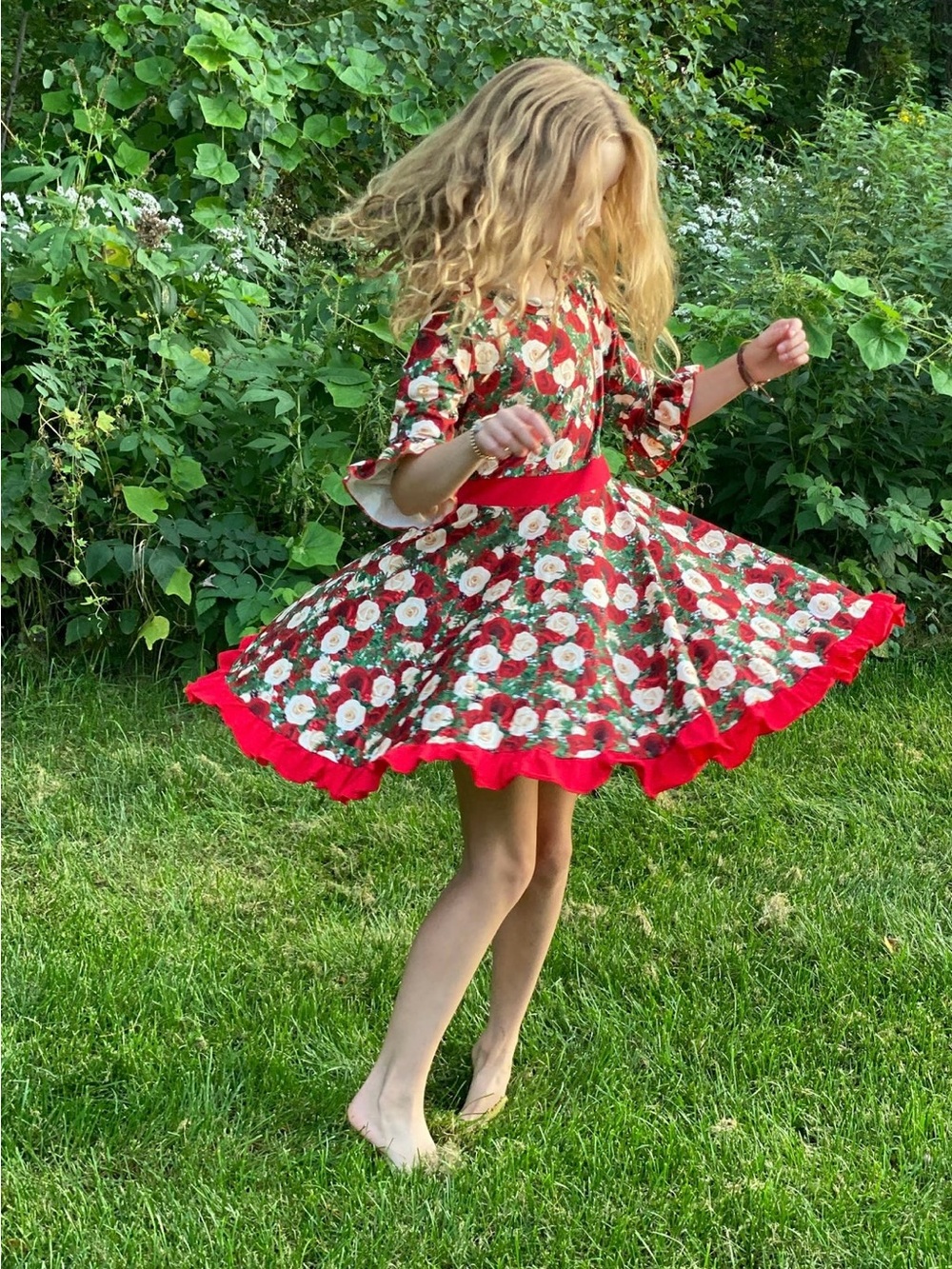 CHRISTMAS ROSE TWIRLY DRESS